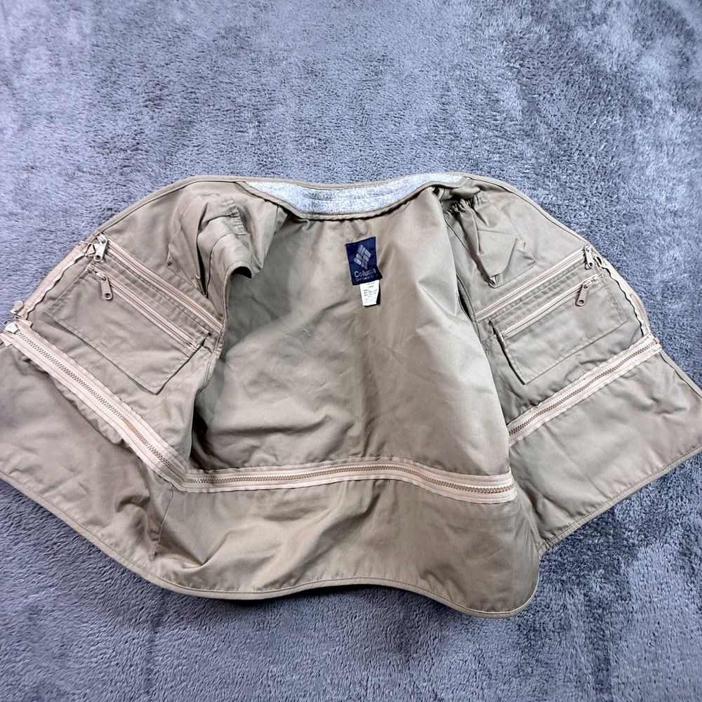 Vintage 90s Columbia PFG Fishing Vest Men's L Beige Heavy Canvas Outdoor - Picture 3 of 7